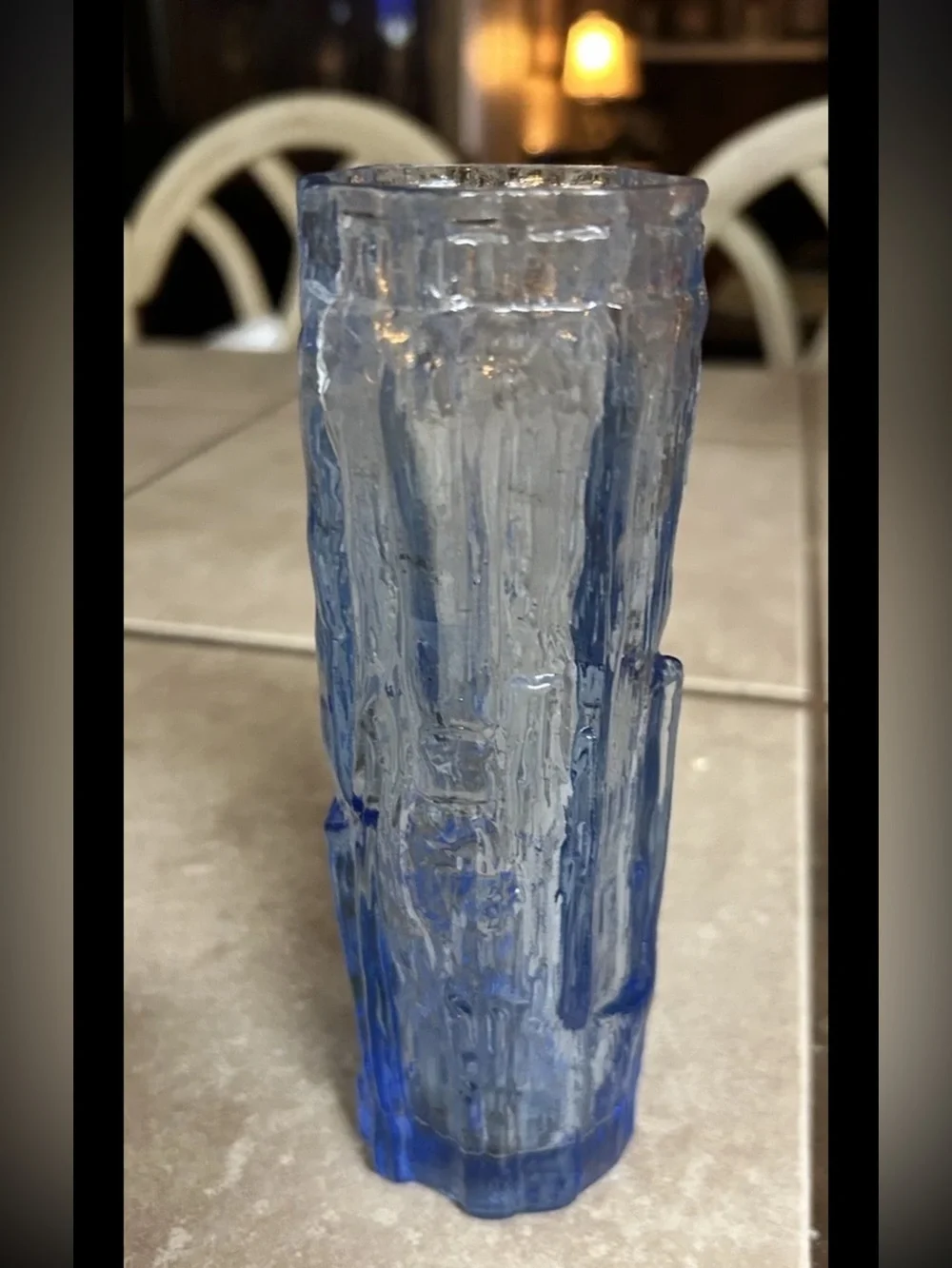Vintage Ravenhead Glass Vase blue bark effect Mid Century